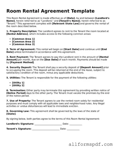 Printable Room Rental Agreement Form