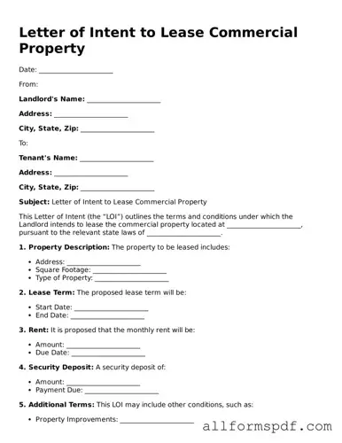 Printable Letter of Intent to Lease Commercial Property Form