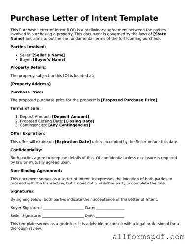 Printable Purchase Letter of Intent Form