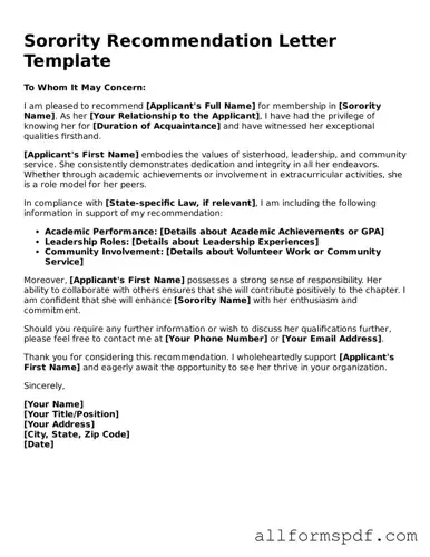 Printable Sorority Recommendation Letter Form