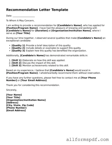 Printable Recommendation Letter Form