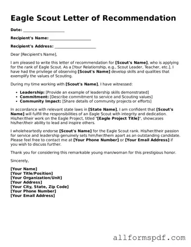 Printable Eagle Scout Letter of Recommendation Form