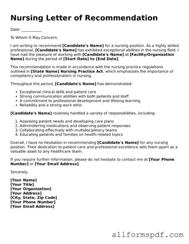 Printable Nursing Letter of Recommendation Form