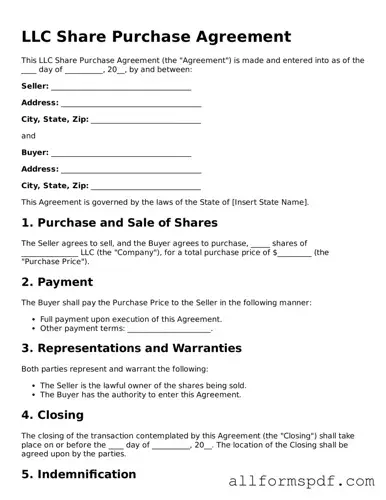 Printable LLC Share Purchase Agreement Form