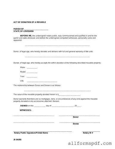 Fill Out Your Louisiana act of donation Form
