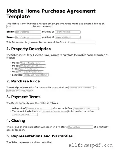 Printable Mobile Home Purchase Agreement Form