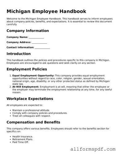 Fillable  Employee Handbook Form for Michigan