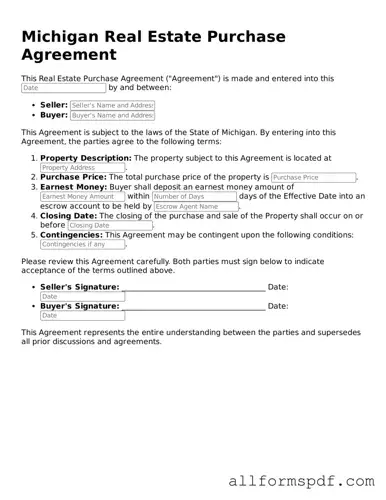 Fillable  Real Estate Purchase Agreement Form for Michigan