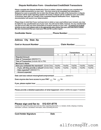 Fill Out Your Netspend Dispute Form