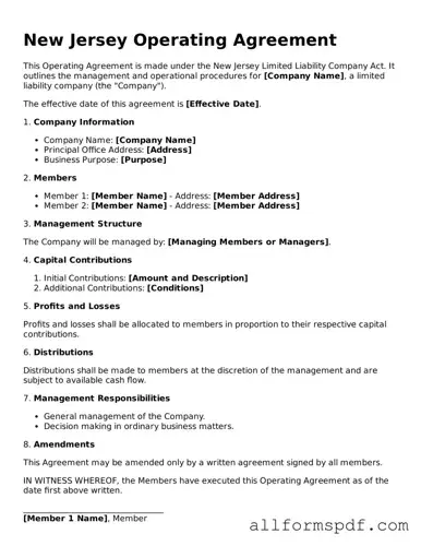 Fillable  Operating Agreement Form for New Jersey
