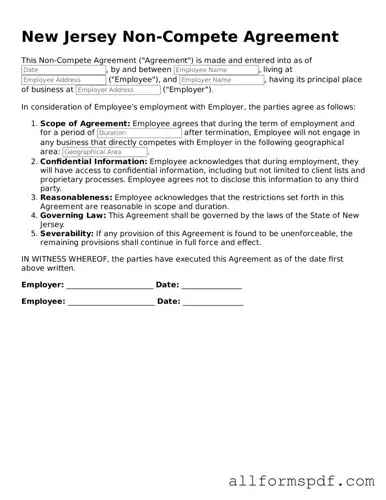 Fillable  Non-compete Agreement Form for New Jersey