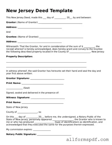 Fillable  Deed Form for New Jersey