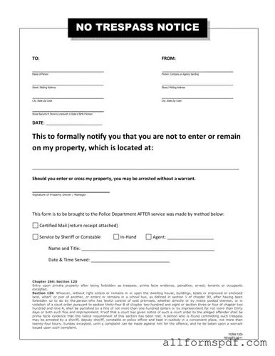 Fill Out Your No Trespassing Letter Form
