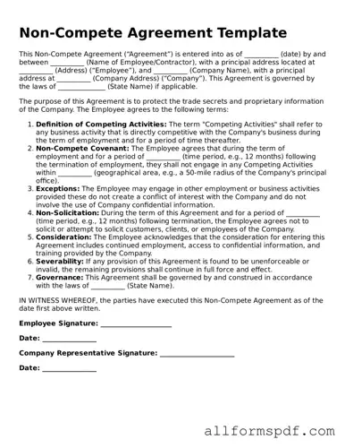 Printable Non-compete Agreement Form