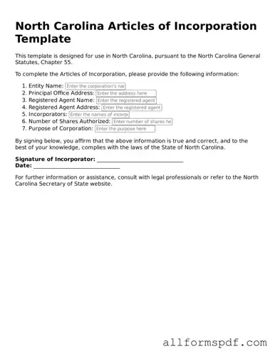 Fillable  Articles of Incorporation Form for North Carolina
