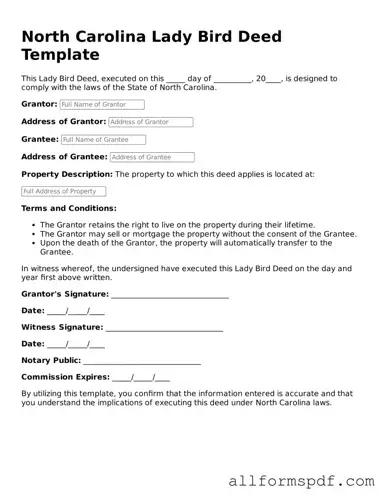 Fillable  Lady Bird Deed Form for North Carolina