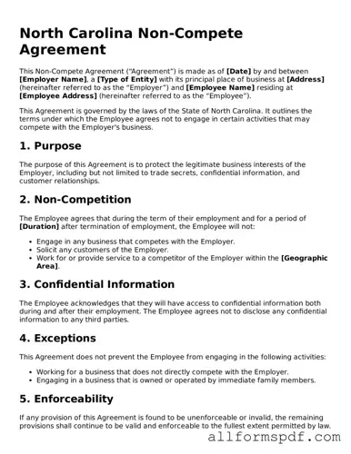 Fillable  Non-compete Agreement Form for North Carolina