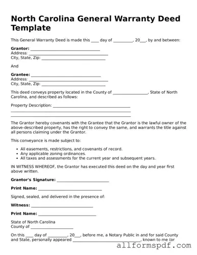 Fillable  Deed Form for North Carolina