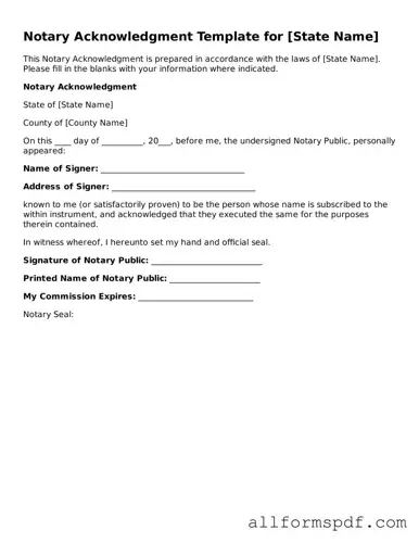 Printable Notary Acknowledgement Form
