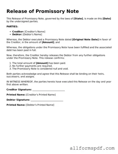 Printable Release of Promissory Note Form