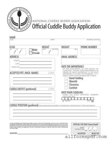 Fill Out Your Cuddle Buddy Application Form
