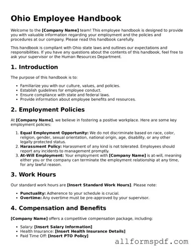 Fillable  Employee Handbook Form for Ohio
