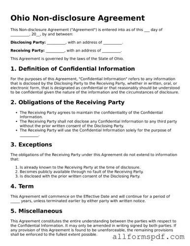 Fillable  Non-disclosure Agreement Form for Ohio