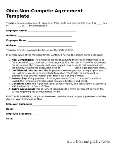 Fillable  Non-compete Agreement Form for Ohio