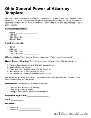 Fillable  Power of Attorney Form for Ohio