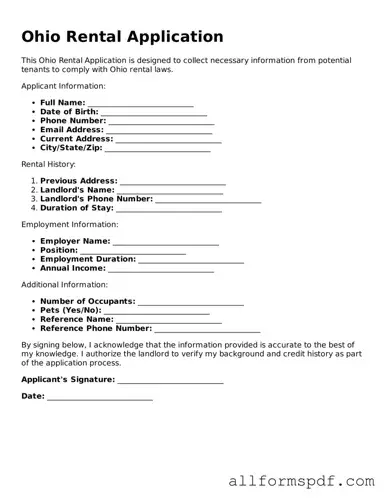 Fillable  Rental Application Form for Ohio
