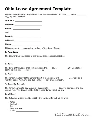 Fillable  Lease Agreement Form for Ohio