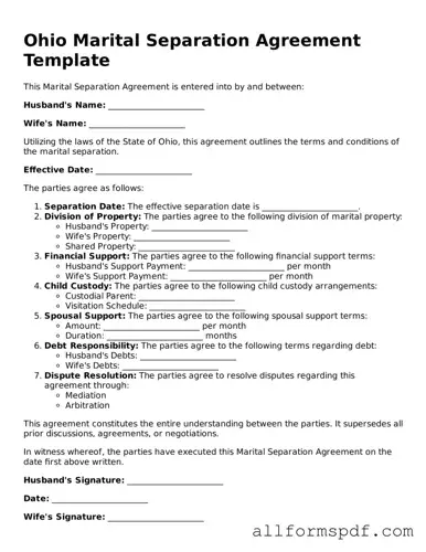 Fillable  Marital Separation Agreement Form for Ohio