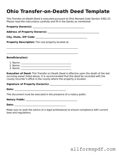 Fillable  Transfer-on-Death Deed Form for Ohio