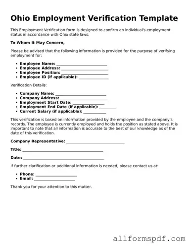 Fillable  Employment Verification Form for Ohio