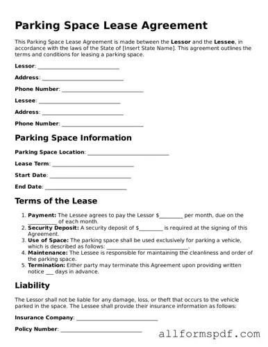 Printable Parking Space Lease Agreement Form