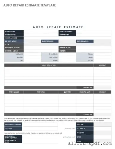 Fill Out Your Auto Repair Estimate Form