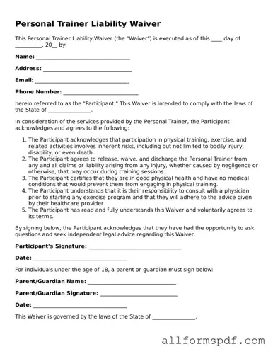 Printable Personal Trainer Liability Waiver Form