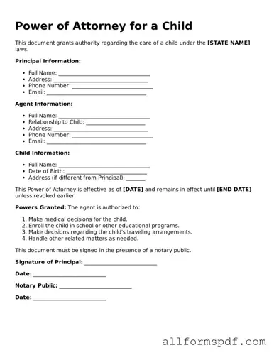 Printable Power of Attorney for a Child Form