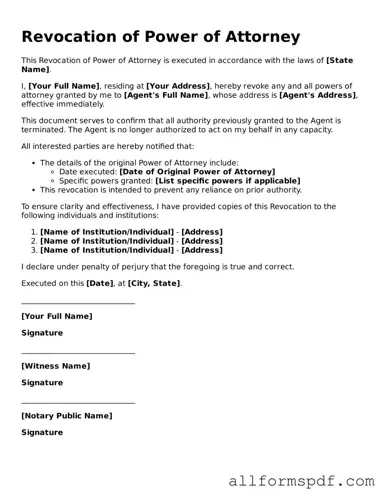 Printable Revocation of Power of Attorney Form