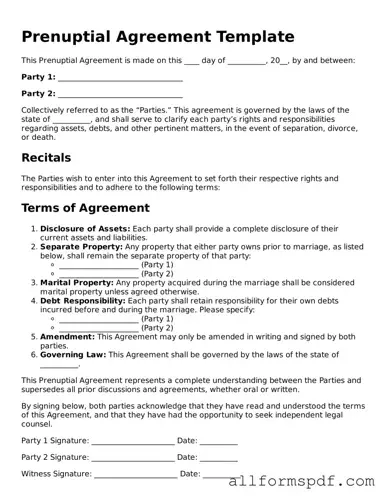 Printable Prenuptial Agreement Form