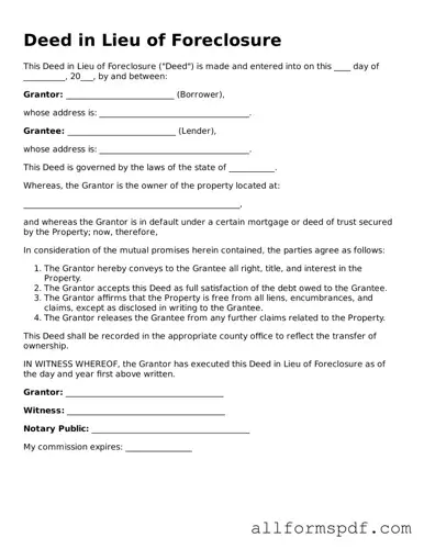 Printable Deed in Lieu of Foreclosure Form