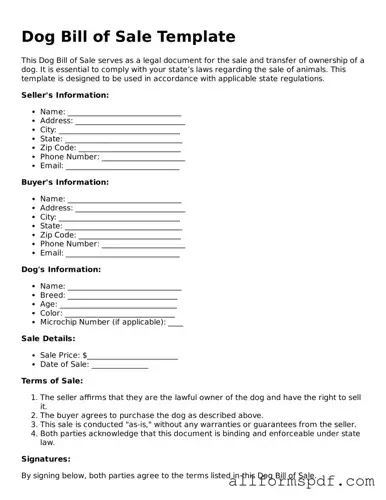 Printable Dog Bill of Sale Form