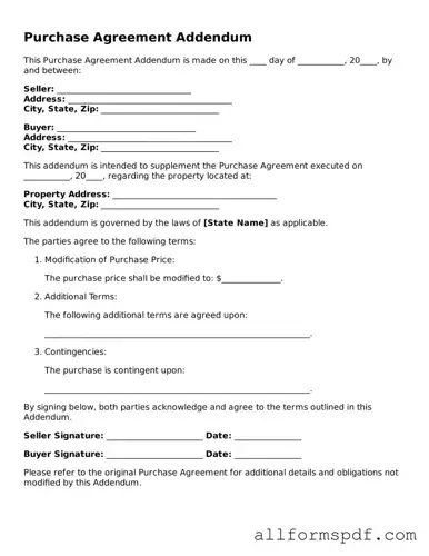 Printable Purchase Agreement Addendum Form