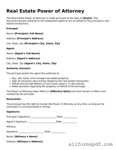 Printable Real Estate Power of Attorney Form