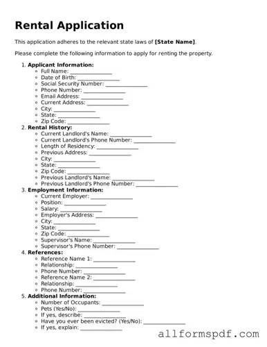 Printable Rental Application Form