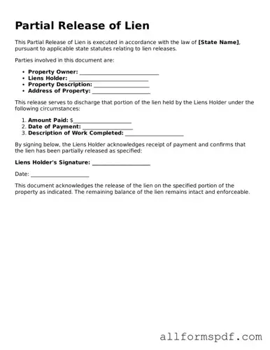Printable Partial Release of Lien Form