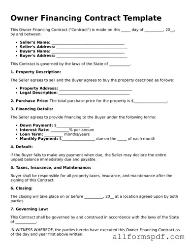 Printable Owner Financing Contract Form