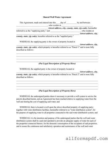 Fill Out Your Shared Well Agreement Form