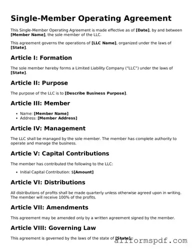 Printable Single-Member Operating Agreement Form