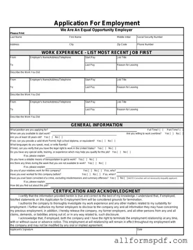 Fill Out Your Spanish Application Employment Form